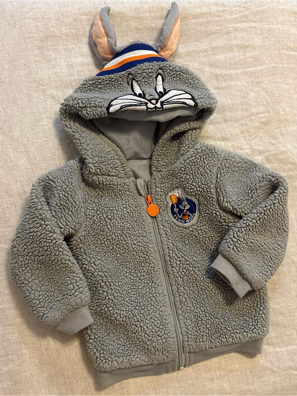 Space Jam Bugs Bunny Sherpa Fleece Hooded Jacket Ears Grey 2T Looney Tunes